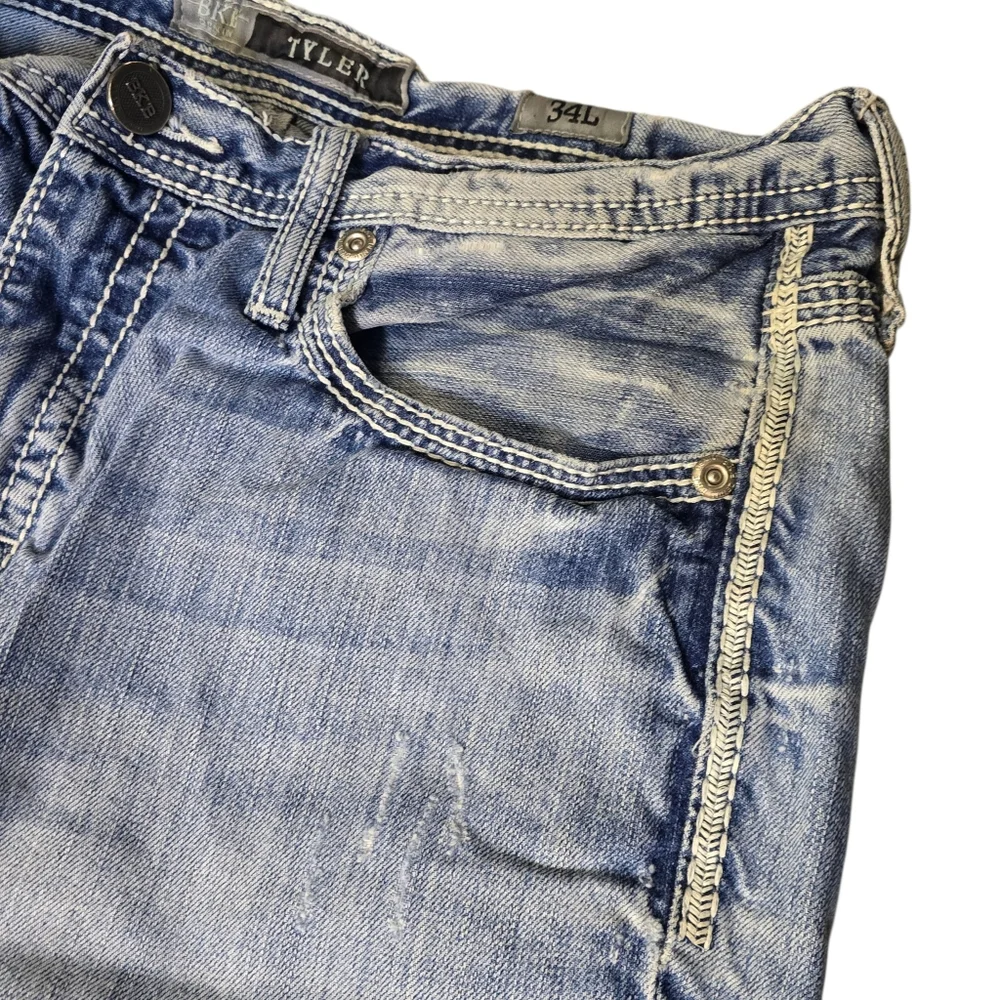 BKE Tyler 34L Western Cowboy Distressed Light Wash Mens Jeans 34x32 - Picture 4 of 8